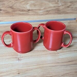 Homer Laughlin Red Dual-handled Mug Pair